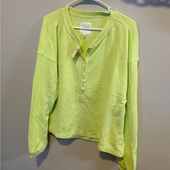 Aerie Neon Green Henley Sweatshirt NWT Women’s Large - Picture 2 of 6